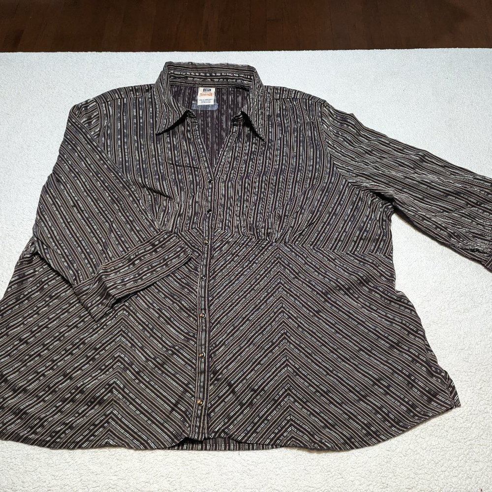 Women's top - Brown and tan stripes with brown snap buttons